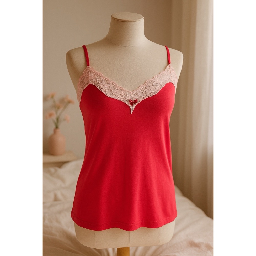 Victorias Secret Cami Tank Top Womens M Lace Trim Lingerie Sleepwear Y2K